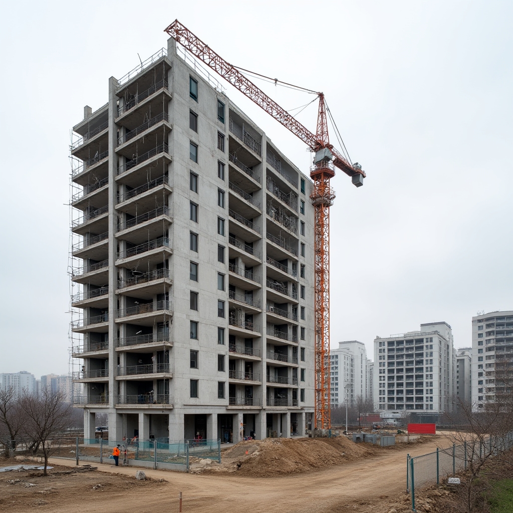 Imobil rezidențial nou în construcție cu macara